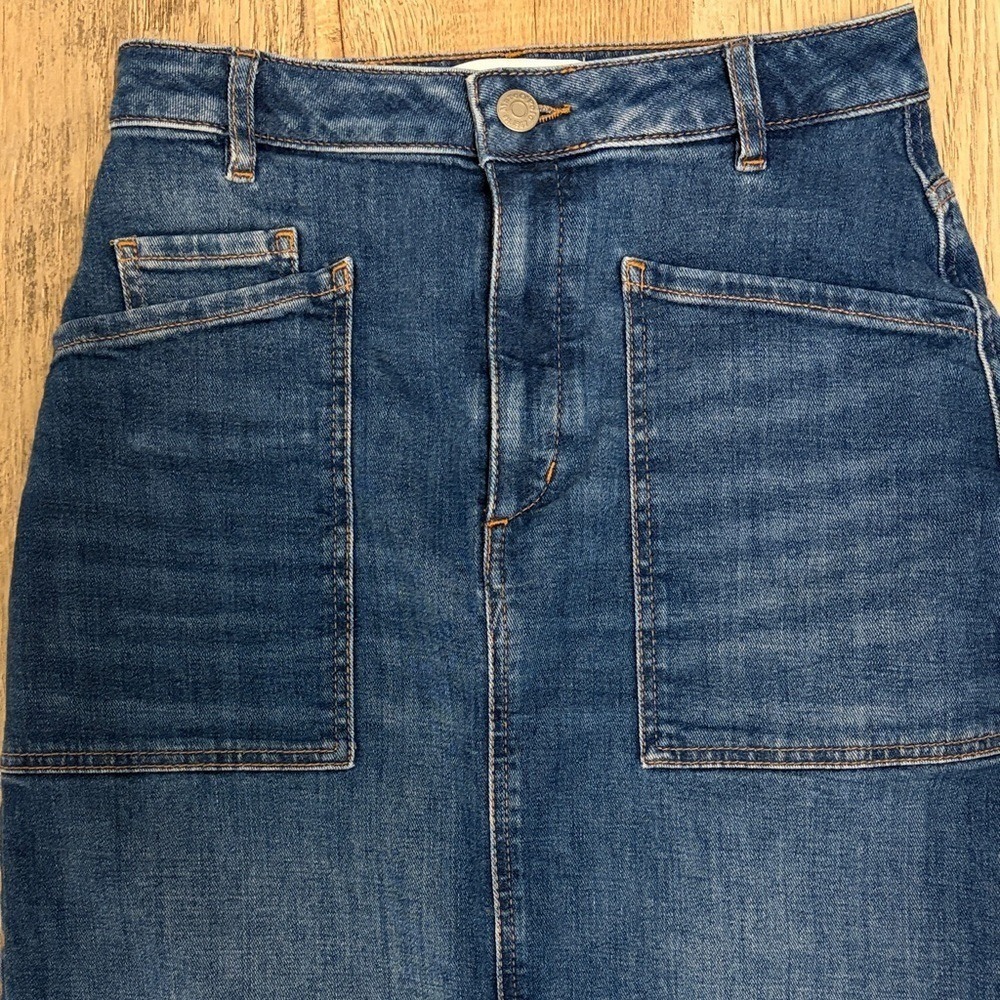Marc O'Polo Denim Maxi Skirt Blue Patch Pocket High Waist Long Skirt Size 27 - Picture 2 of 4